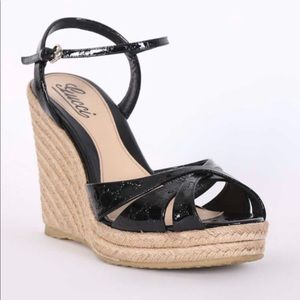 Gucci Guccissima Patent Leather Espadrille Wedges
